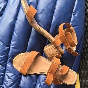 Sociology Tan Suede Sandals & GUESS blue Jean Sandals 2pairs